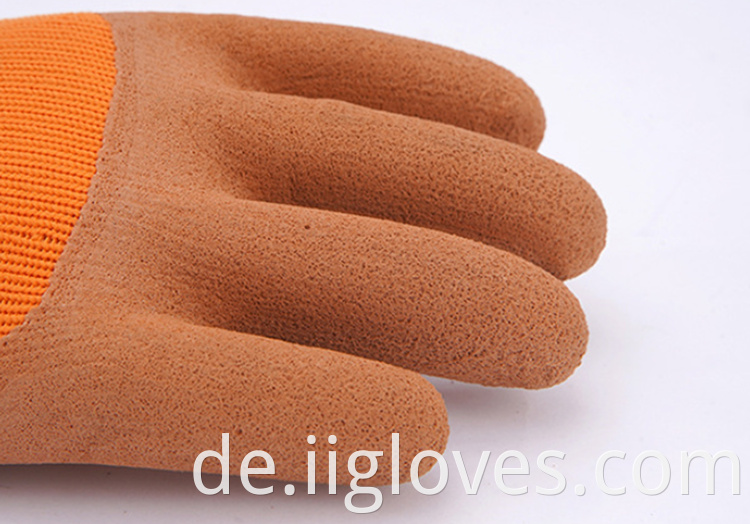 Orangefarbene Nylonschaum Terry-Handschuhe braune Latexschaum-Verschleiß-resistenten Schaumfrühchen-Jubelhandschuhe halbhangende atmungsaktive Handschuhe